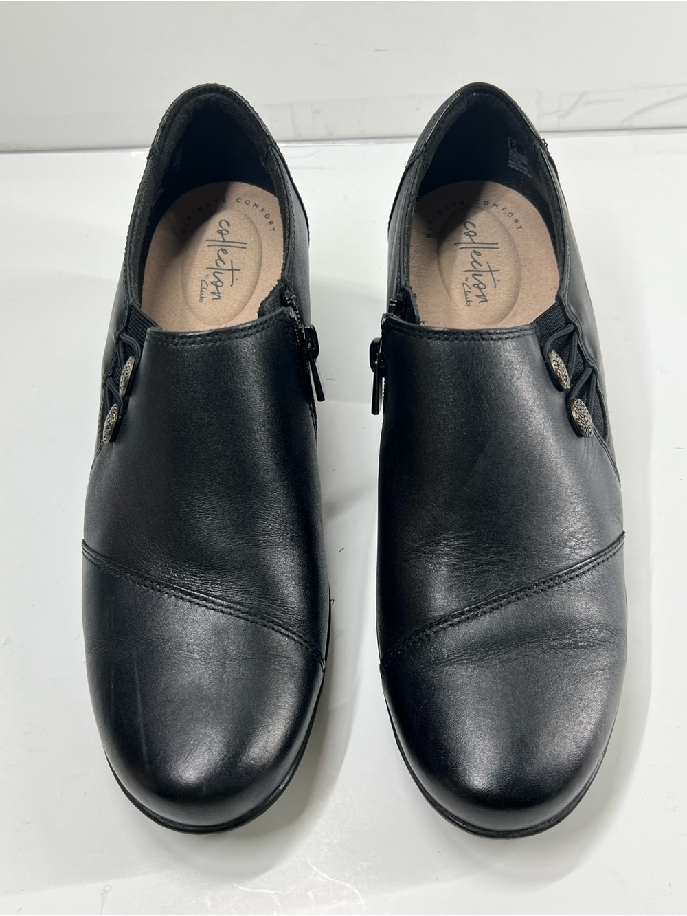 Clarks Collection Women’s Black Leather Ankle Booties Heels Size 9 - Picture 5 of 13